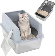 MABOZOO 19.7"x13.7"x12" Stainless Steel Sifting Litter Box with Lid, Large Enclosed Cat Sifting Litter Box for Pine Pellets with Scoop Anti-Leakage Odor Control Cat Supplies