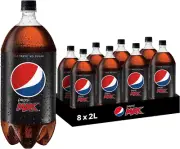 Pepsi Max Zero Sugar Cola Soft Drink, 8 x 2L