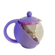 QVC Round Tea Ball Teapot Infuser Purple NIB Glass Plastic With Scoop