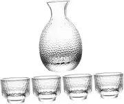 1 Set Transparent Sake Set Japanese Style Sake Dispenser with Pot Cups Classic Hammered Design for Tea Parties Home Decor Special Occasions