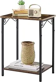 Hoctieon 2 Tier End Table, Small Night Tables, Narrow Side Table with Storage, Nightstand for Small Spaces, Living Room, Bedroom, Sofa Couch, Rustic Brown