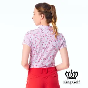 【KING GOLF】實體同步款-女款滿版繽紛小碎花印花POLO衫/高爾夫球衫(粉色)