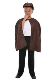 Child Sherlock Holmes Detective Kit Hat Cape Magnifying Glass Costume Accessory