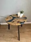 blue resin epoxy coffee table, side wooden table, modern furniture patio decor