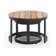 Balmoral Round Industrial Aluminium Teak Top Coffee Table Set - Outdoor Aluminium Tables