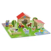 Viga Farm House Scenery Barn Animals Shapes Set Educational Wooden Kids Toy