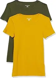 [Amazon Essentials] Women's Slim-Fit Short-Sleeve Crewneck T-Shirt, Pack of 2