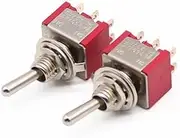 KAVJU 5Pcs Toggle Switch 6MM Red 6Pin 3File MTS-203 Rocker Switch 2A 250V 5A120V ON-Off-ON
