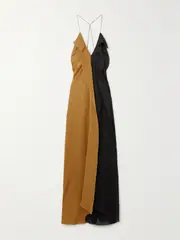 [PETAR PETROV] PETAR PETROV - Casino Draped Two-tone Silk-satin And Chiffon Maxi Dress - Black - FR 34 FR 34 Black