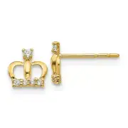 14K Yellow Gold Clear CZ Crown Stud Earrings Push Back Madi K Children's Jewelry