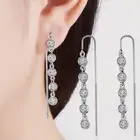 18K White Gold GP Made With Swarovski Crystal Slim Tassel Round Drop Earrings