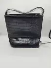 AOTA Elena Bucket Bag Womens Small Black Vegan Leather Croc Embossed Crossbody