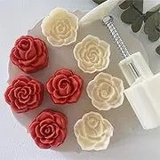 Vctitil 5Pcs Moon Cake Mold Set,Mid Autumn Festival DIY Hand Press Cookie Stamps DIY Baking Tool Rose Flower Mold Patterns Mooncake Maker Pastry Mould(50g)