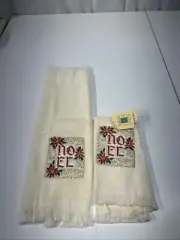 VTG Ashley Taylor Christmas Set Of 2 Fingertip Towels Embroidered Ivory Noel