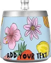 Flowers Pineapple Blue Stainless Steel Travel Ashtray with Lid for Home Indoor Car Office, Cute Non-slip Heavy Outdoor Ashtray or Home Garden Decor