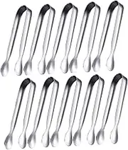 BRIGHTFUFU 10Pcs Portable Stainless Steel Ice Cube Tongs for Sugar Cubes Lemon Slices More Skid Design for Cocktails Iced Drinks
