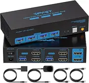 8K HDMI KVM Switch 2 Monitors 2 Computers Dual Monitor Support 8K@60Hz 4K@120Hz KVM Switcher PC Extended Display for 2 Port Share 4 USB 3.0 HUB Desktop Controller and 2 USB Cables Included