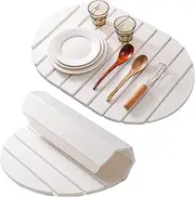 Stone Dish Drying Mat for Kitchen Counter, Foldable Absorbent Diatomaceous Earth Mat Quick Dry for Kitchen Dishes, Bottles, Cups, or Bathroom Any Countertop 60×39cm (Oval White)