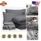 Elegant 1800 Thread Count 7-Piece Bedding Set - California King, Grey/Light Grey