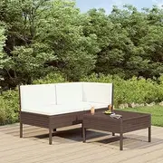 Patio Furniture Sets 3 Piece Garden Lounge Set with Cushions Poly Rattan Brown