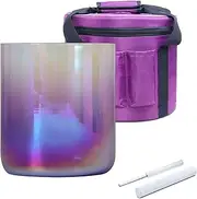 Purple Colored Alchemy Crystal Singing Bowl with Carrying Case Crystal Striker Suede Mallet & O-ring, for Yoga Meditation Sound Bath(440Hz,7 inch B Note)