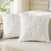 Throw Pillow Covers 22X22 Inch Set of 2, Soft Plush Faux Wool Cream Beige Couch