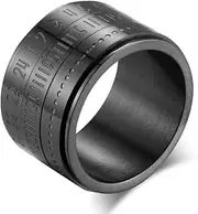 [WOYNJI] Men's Stainless Steel Lucky Arabic Numerals Spinner Ring 3 Layers Design 14mm Wide Biker Band