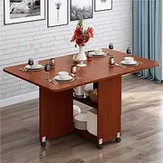 Folding Table Kitchen Dinner Table, Expandable Folding Dining Table with 6 Wheels, Rectangle Wood Drop Leaf Table, Round Edge Design, for Small Space Dining Table for Kitchen, Living Room,1.2m(Teak)