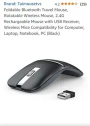 Foldable Bluetooth Travel Mouse Rotatable Wireless Mouse 2.4G Rechargeable Mo...