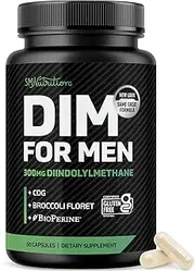 DIM 300mg Supplement Complex (60 Capsules) Diindolylmethane Plus BioPerine, CDG, & Broccoli Sprouts - Aromatase Inhibitor for Men; DIM for Weight Loss, Acne, Hormone Balance, & Liver Health*