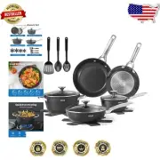 Ceramic Non-Stick Induction Cookware 15-Piece Set with Stainless Steel Handles