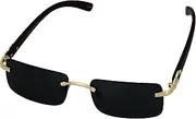 [FLAWLESS EYEWEAR] Elite Slim Rimless Rectangular Metal & Wood Art Aviator Sunglasses