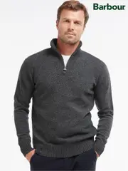 Barbour® Charcoal Grey Lambswool Quarter Zip Jumper (446467) | $244