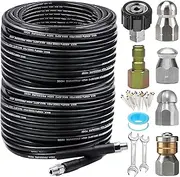 Pressure Washer Sewer Jet Kit, Newest 5800 Psi Drain Cleaner Hose, 1/4 Inch Npt Corner, Swivel and Button Hose, Jet Nozzle
