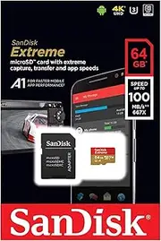 SanDisk 64GB Extreme microSDHC and microSDXC UHS-I Cards 4K UHD, C10, U3, V30 SDSQXAF-064G-GN6MA