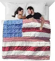 Flag Quilt | Americana Patriotic Flag Stars and Plaid Patchwork Bedding - Soft Breathable Rustic Throw Blankets for Sofa Bedding Decorations
