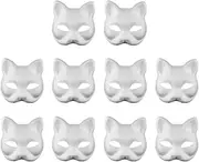 TOYANDONA 10 Pcs White Masks DIY Cat Half Animal Plain Masquerade Masks Paintable Fox Mask Unpainted Craft for Cosplay Party (White)