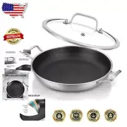 12.6” Tri-Ply Nonstick Frying Pan with Lid - Oven Safe & Induction Ready