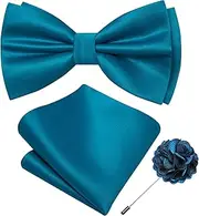 [Barry.Wang] Bow Tie for Men Solid Color Pre-tied Bowtie Pocket Square Lapel Pin Set Adjustable Formal Tuxedo Bowtie Party