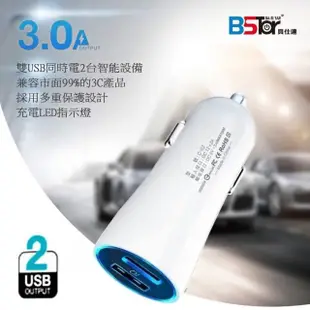 【BStar】3A雙孔LED智能快速車充(+Micro USB 傳輸充電線 1M)