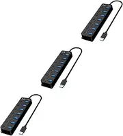 Gatuida 3pcs USB Expansion Hub 7-Port USB Hub Backup Power USB Splitter Led Indicator Easy to Use