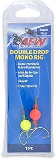 AFW Double Drop Mono Rig – 45 lb Clear Mono Line with Fluorescent Red & Yellow Floats, #6 Plated Hooks & #7 Barrel Swivel – Surf Fishing Rig for Spot, Kingfish & Bottom Species