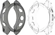 intended for Garmin Fenix 7S /Fenix 7S Sapphire Solar Case Cover, Soft TPU Protective Case Frame Bumper Shell intended for Fenix 7S Watch Case (Not intended for Fenix 7/7X) (Black+Clear)