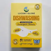 [Lucent Globe] Dishwasher Dishwashing Detergent Sheets, 35 Washes, Dishwashing Tablets Alternative. Plant-Based, Eco-Friendly, Fully Biodegradable, Lemon Scent & Plastic Free Packaging