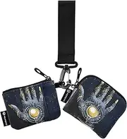 [XYMZR] Mini Zip Around Wristlet keychain Wallet Zodiac Hand Galaxy for Women Personalized Pattern Detachable Dual Pouch Wristlet Portable Wallet Phone Coin Purse, Multi-colored, One Size