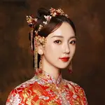 新款秀禾服頭飾新娘中式紅色鳳冠耳環古裝秀禾禮服婚禮結婚發飾