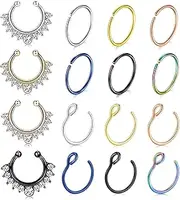 [Briana Williams] Fake Nose Rings Hoop 12-16pcs Stainless Steel Faux Fake Lip Ear Nose Septum Ring Non-Pierced Clip On Nose Hoop Rings