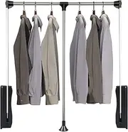 Pull Down Closet Rod Rail, Clothes Hanger Damping Buffer Hanger Wardrobe Multifunctional Hardware Rod Load-bearing Closet Pole Clothing Finishing Rack, Adjustable Width,890~1210mm FANDIAO