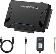 USB 3.0 to IDE/SATA Hard Drive Adapter, External Converter for 2.5" 3.5" IDE SATA HDD SSD DVD Optical Drive, Universal Hard Drive Reader w/12V 2A Power Supply Support 6TB