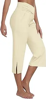 [MoFiz] Womens Yoga Capris Pants High Waist Lightweight Athletic Exercise Casual Wide Leg Yoga Pants with Pockets